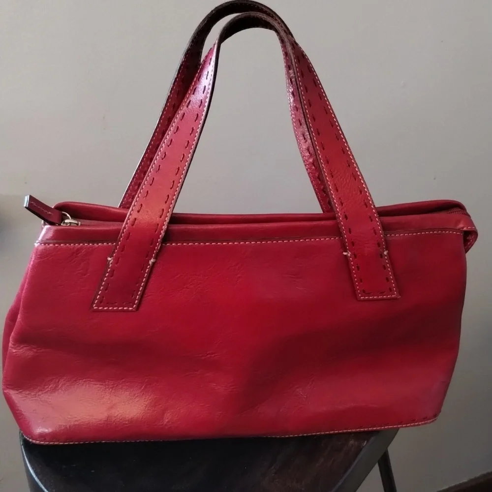 Fossil Red Leather Sedona Saddle Bag Satchel Two Handle Purse - Picture 13 of 13